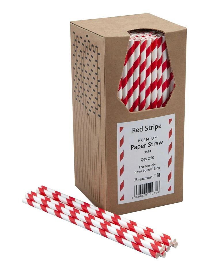 Papperssugrör 20 cm 6 mm – Röd- & vitrandiga, 250-pack BTBL3874 by Beaumont color Vit