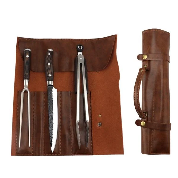 Hâws Santo BBQ-set 3 delar med läderfodral 30-HSBBQLP by Hâws Santo color Silver/brun