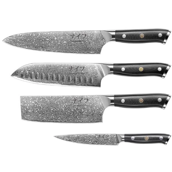 Damascus by Hâws knivset 4 delar damaskusstål G10 30-DCSVUG by Damascus by Hâws color Silver/brun