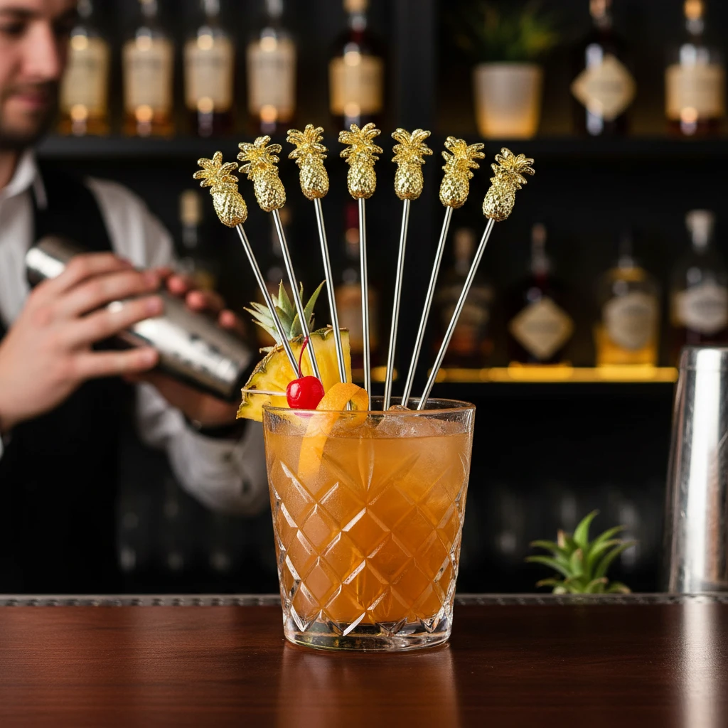 Ananas Garnish Drinkpinnar 10-pack - Guld BTBL3734 by Beaumont color Goud