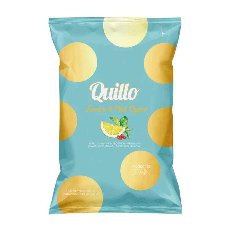 Lemon & Pink Peber Chips Quillo 45g 1987 by Deli Drengene color Svart