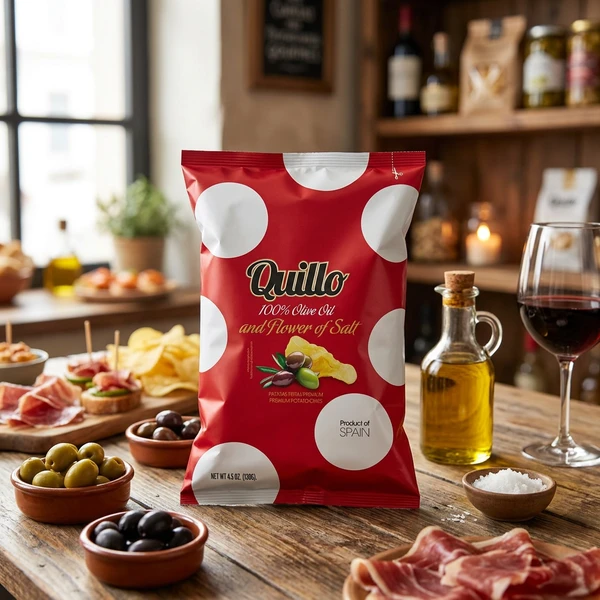 Olivoljechips Quillo 45g 1989 by Deli Drengene color Svart