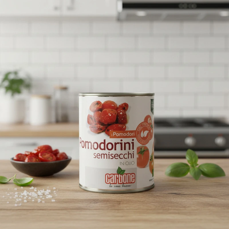 Semitorkade körsbärstomater röda halvor burk 800 g 18028 by CARBONE color Svart
