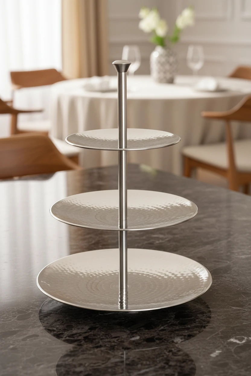 Serveringsfat 3 våningar hamrat rostfritt stål A12441130 by Koop color Silver