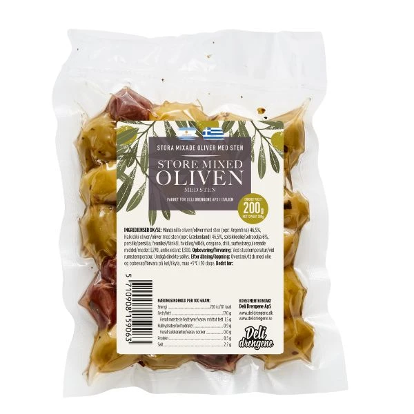 Stora mixade oliver med kryddor 200g 2108 by Deli Drengene color Svart