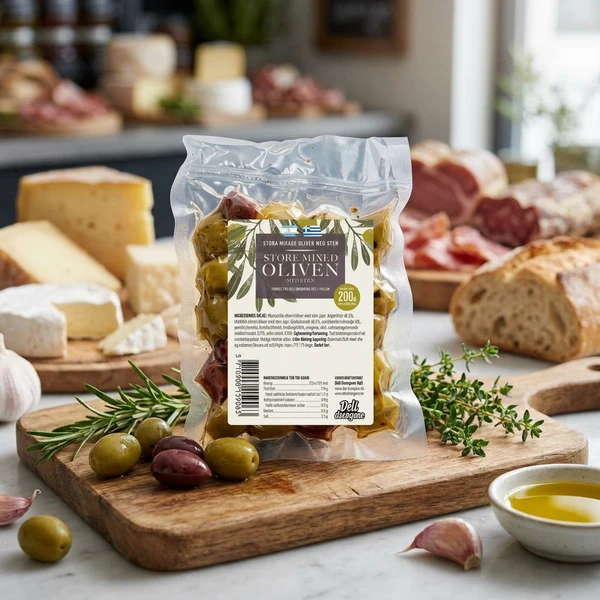 Stora mixade oliver med kryddor 200g 2108 by Deli Drengene color Svart
