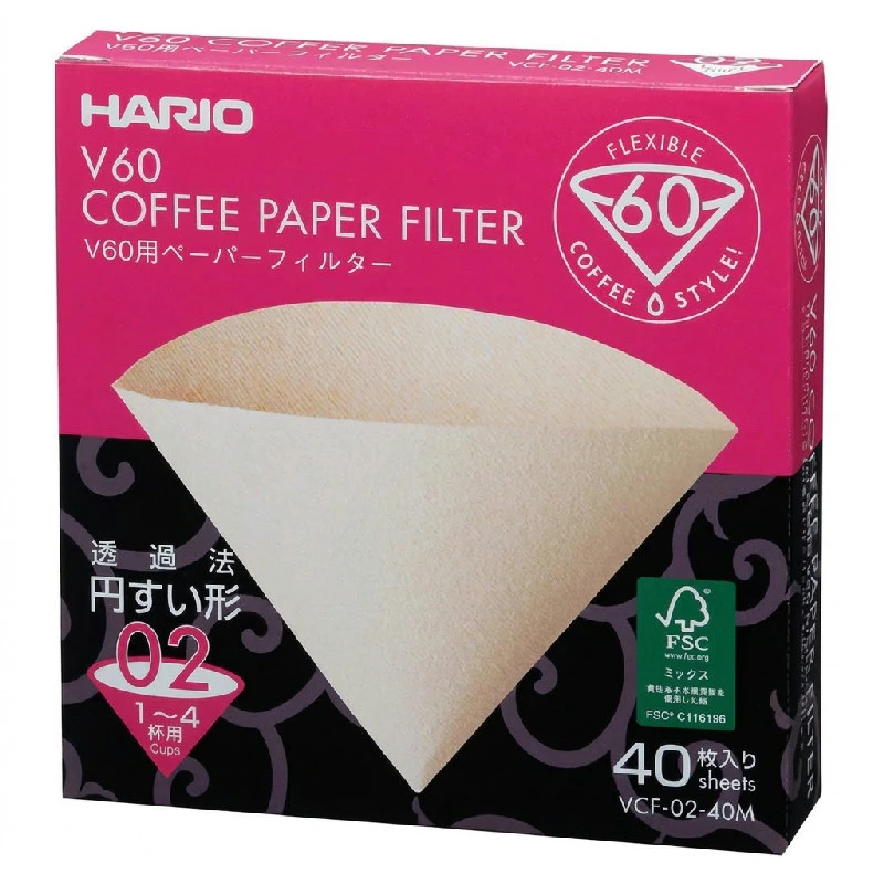 V60 Kaffefilter - 02 - 40 st - Oblekt VCF-02-40M by Hario color Svart