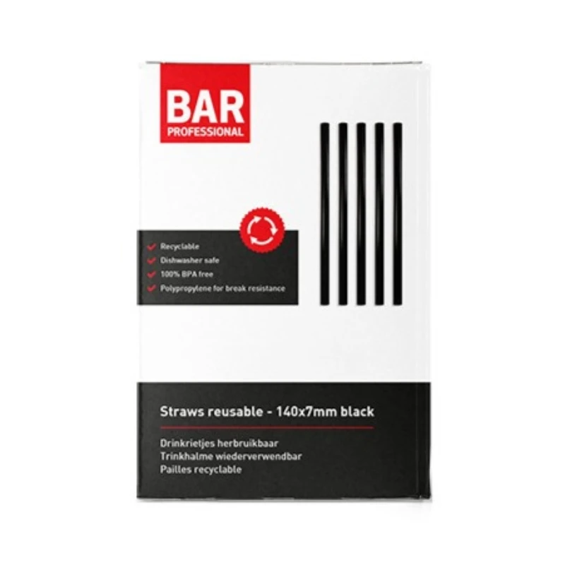 Återanvändbara Plastsugrör 14 cm - 200 st SRUZ140 by Barprofessional color Svart