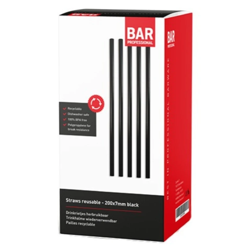 Återanvändbara Plastsugrör 20 cm - 200 st Svart SRUZ200 by Barprofessional color Svart