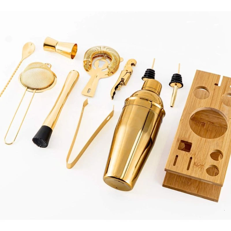 Barset deluxe guld 11 delar i träställ CG-TJ17gold by Barlife color Svart
