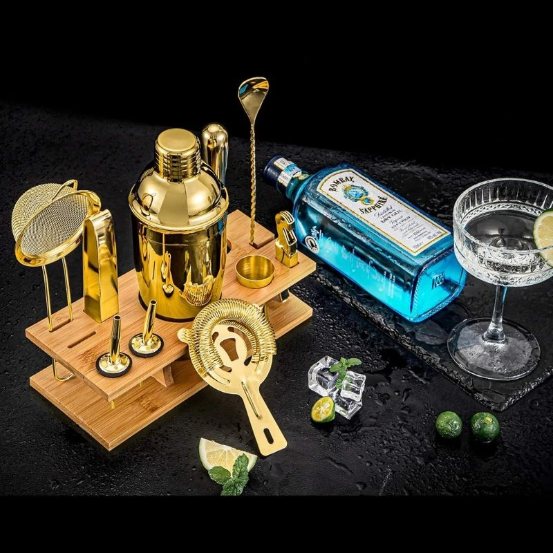 Barset deluxe guld 11 delar i träställ CG-TJ17gold by Barlife color Svart