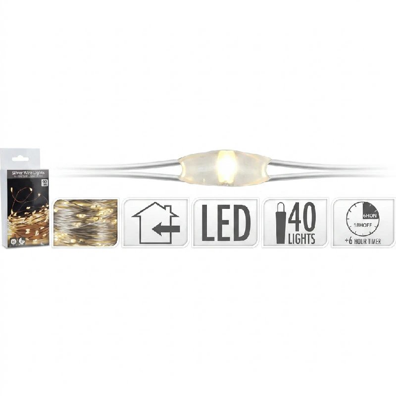 Ljusslinga på Ståltråd Inomhus m/40 LED Varmvit m/Timer 4300256  color Vit