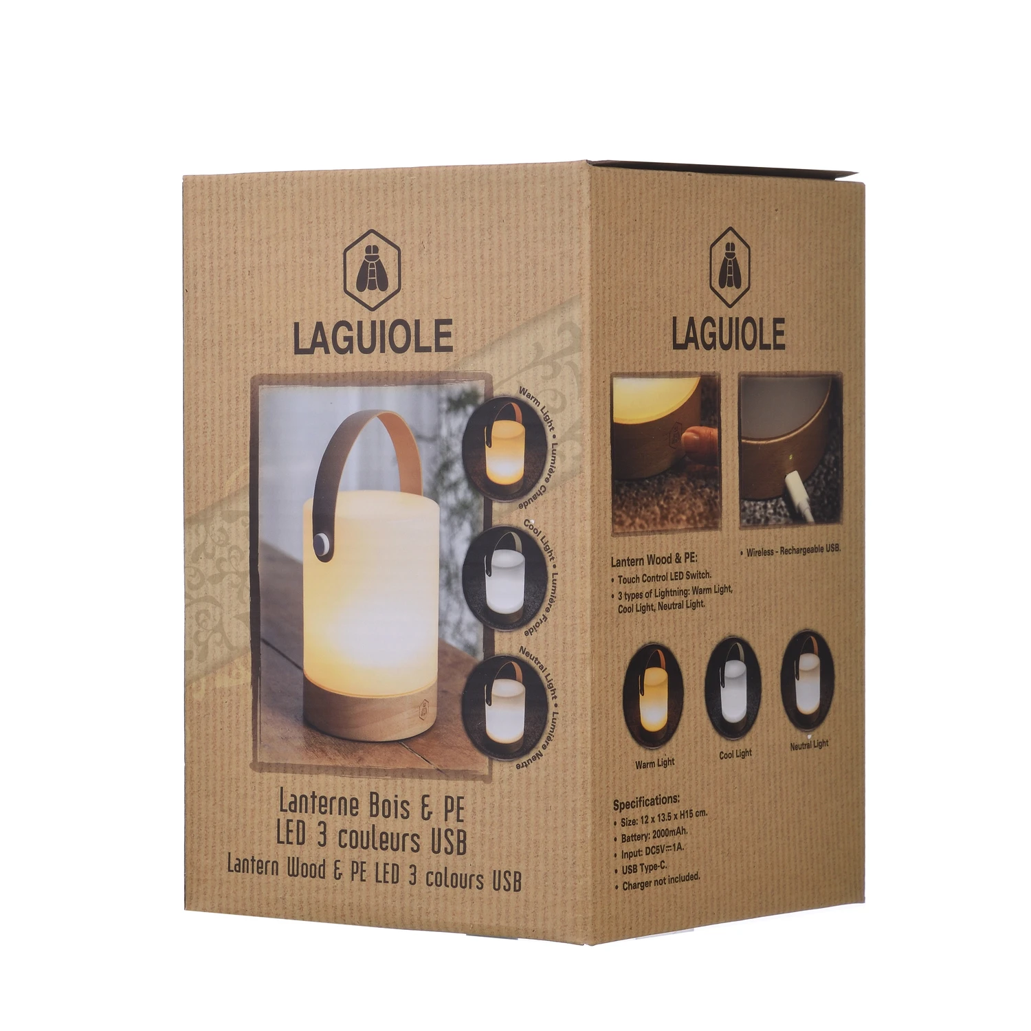 Laguiole bärbar LED-lykta 3 färger USB 40269401 by Laguiole color Svart