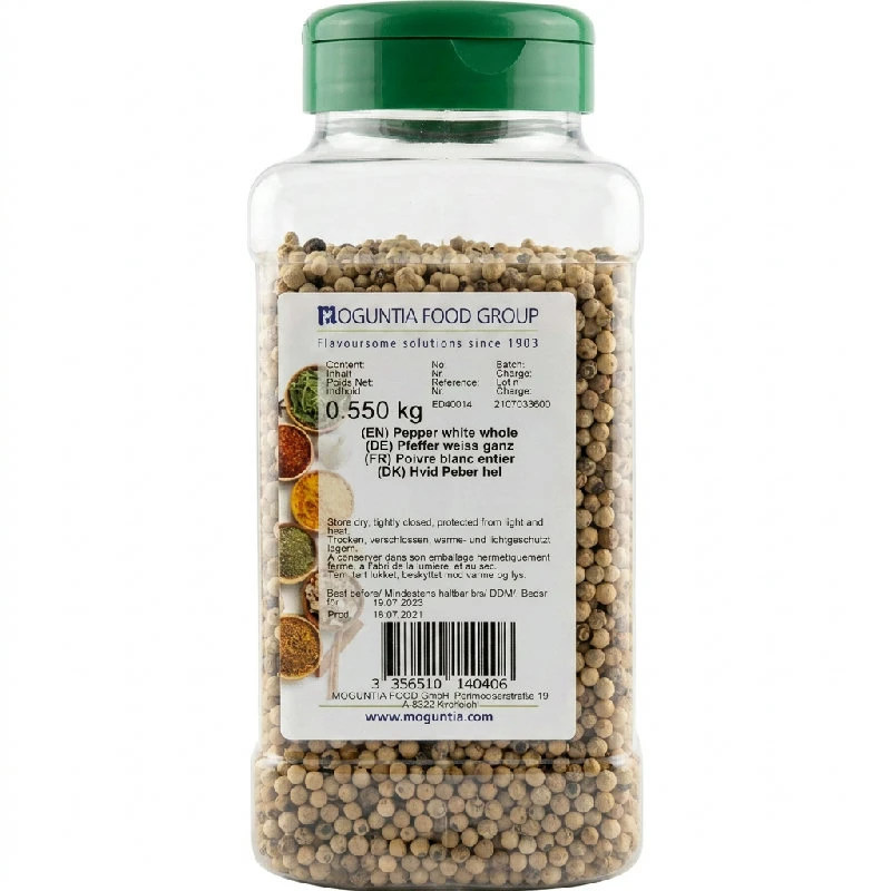 Hel vitpeppar i ströburk 550 g 252213 by Moguntia color Svart