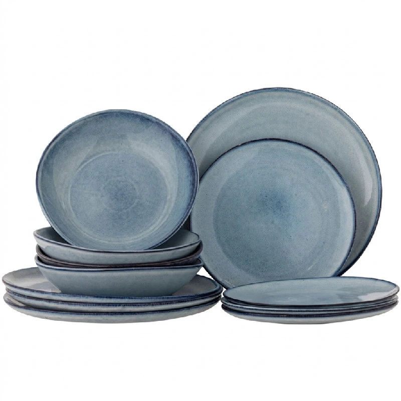 Sandrine Servis, Blå, Stengods 4 x 3 st 82068305 by Bloomingville color Svart