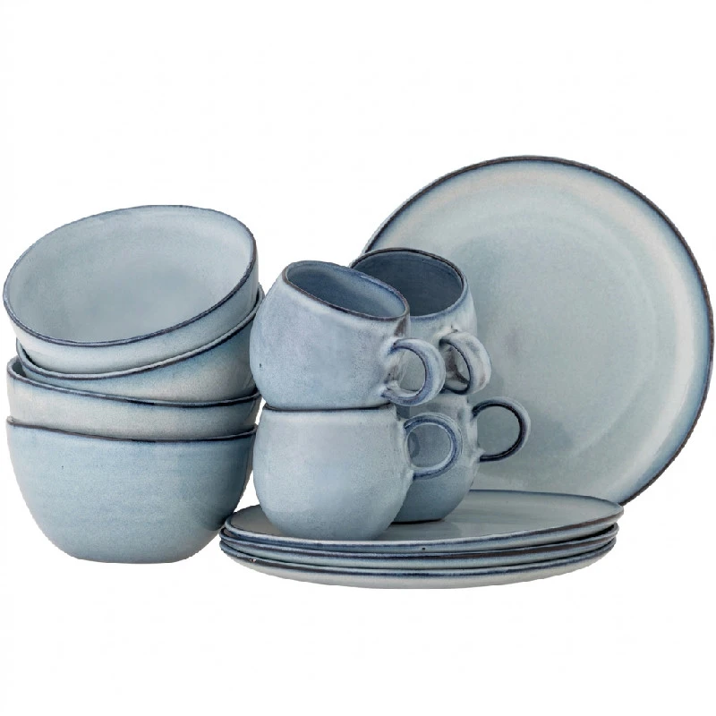 Sandrine Frukostset, Blå, Stengods 4x3 st 82068732 by Bloomingville color Svart
