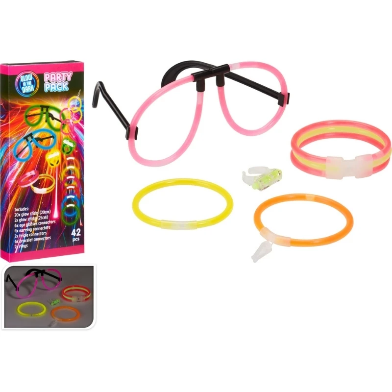 Lysande partypaket med glowsticks och tillbehör DL8000040 by Koop color Svart