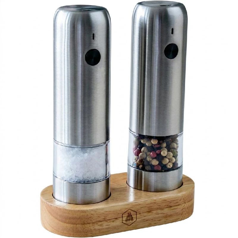 Laguiole Elektriskt Salt- och Pepparkvarnsset med Träställ 40269112 by Laguiole color Silver