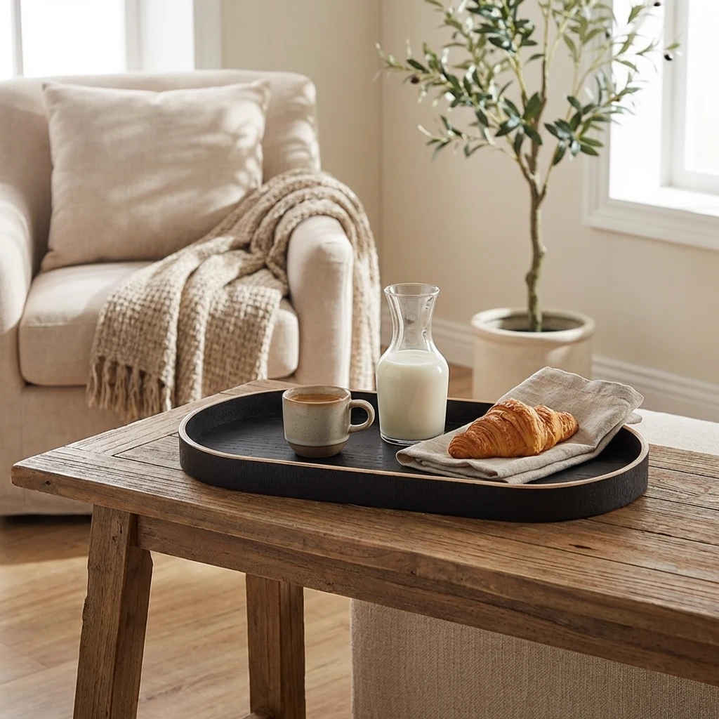 Bricka Oval Svart Träfaner 35 x 16.5cm WVT-V35BK by Genware color Svart