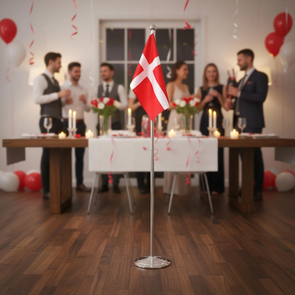Dannebrogen golvflagga i metall justerbar höjd 108-192 cm 4200090  color Svart