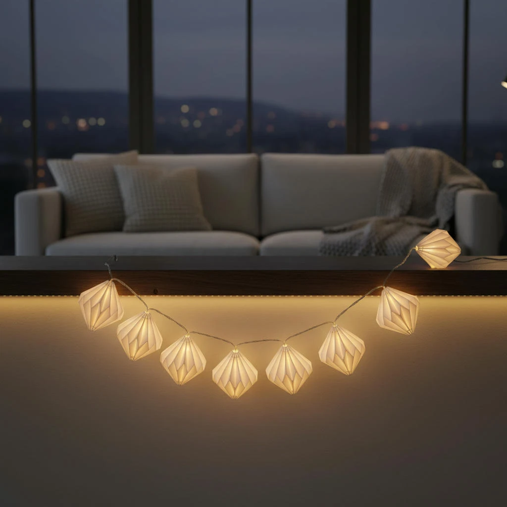 Partyljusslinga med 10 pappersbollar och timer - 1,85 m 8001829  color Svart