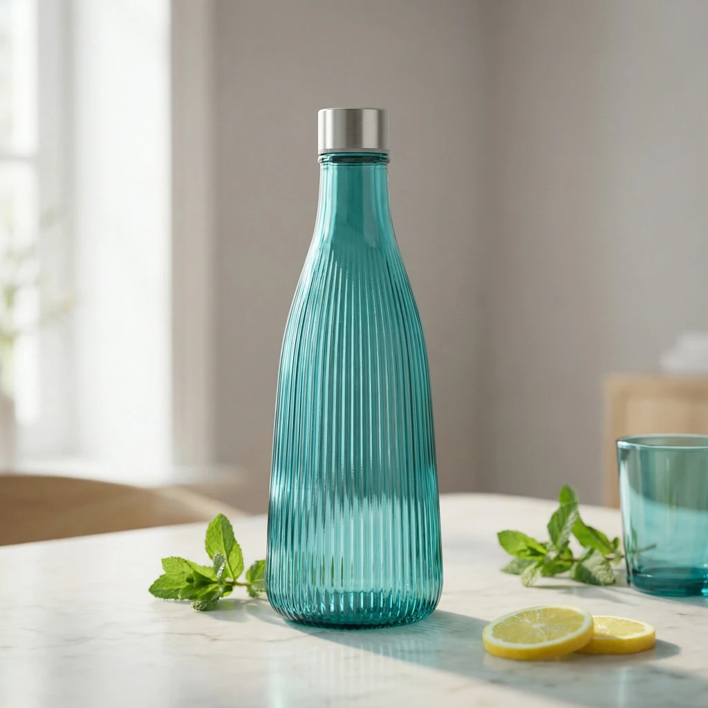 Vattenflaska med lock glas 1L Turkos H28cm 5415002  color Svart