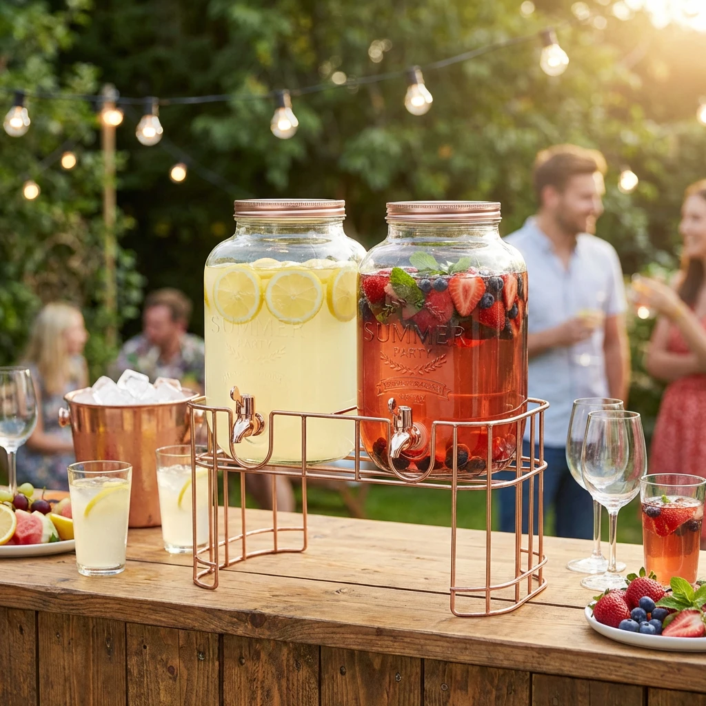 Juicedispenser Set med Stativ 2x3,5L Glas 5972725 by COSY & TRENDY color Svart