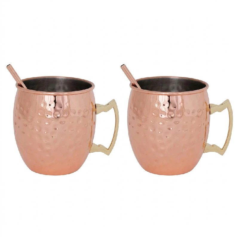 Moscow Mule Mugg Koppar Hamrad 45cl inkl. Sugrör 2 st 1270HKOP2 by COSY & TRENDY color Svart
