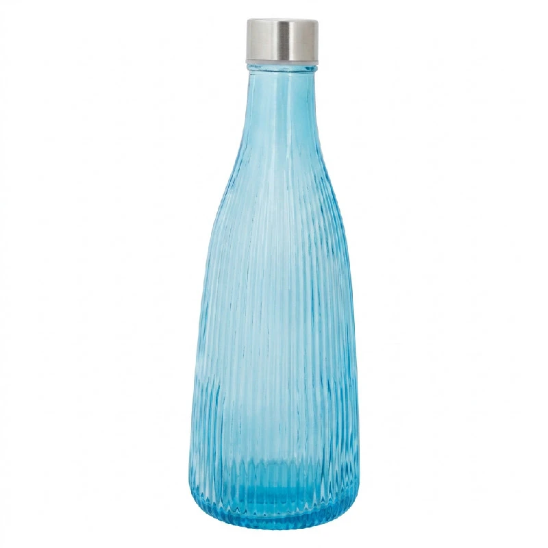 Vattenflaska med lock glas 1L Blå H28cm 5415003 by COSY & TRENDY color Svart