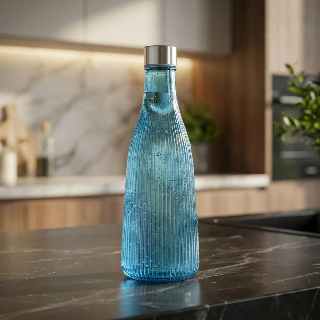 Vattenflaska med lock glas 1L Blå H28cm 5415003 by COSY & TRENDY color Svart