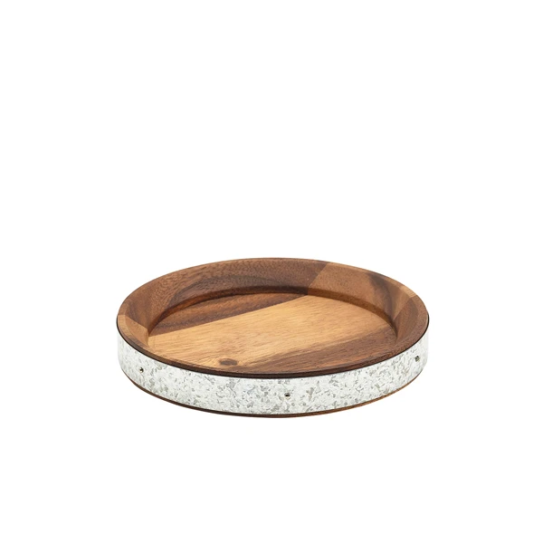 Acacia Wood Zinc Serveringsbräda med band 17 cm WSBB17 by Genware color Svart