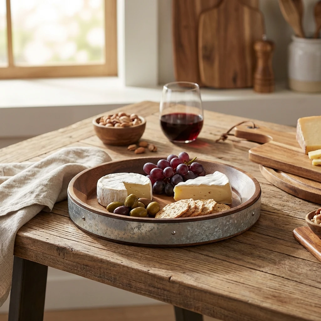 Acacia Wood Zinc Serveringsbräda med band 17 cm WSBB17 by Genware color Svart