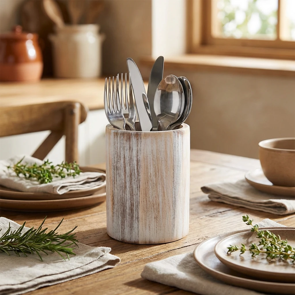 GenWare White Wash cylindrisk bestickhållare i akaciaträ WCC10W by Genware color Svart