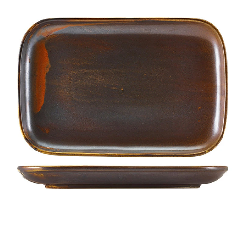 Terra Porcelain Rustic Koppar rektangulär tallrik 34,5 x 23,5 cm RP-PRC34 by Genware color Svart