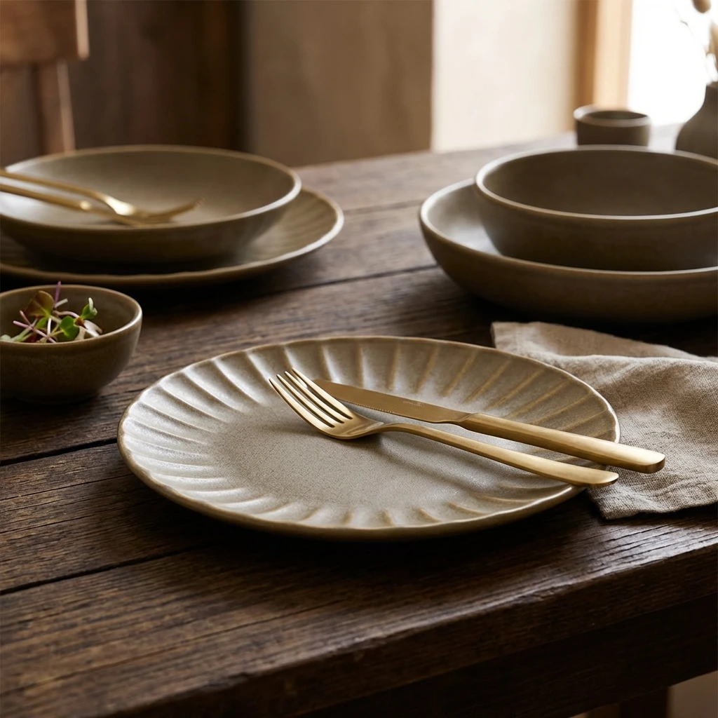 Terra Porcelain Matt grå tallrik med vågig kant, 23,4 cm CP-SMG23 by Genware color Svart