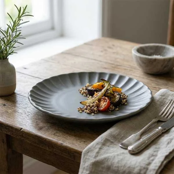 Terra Porcelain Matt Grå tallrik med vågkant 20,3 cm CP-SMG20 by Genware color Svart