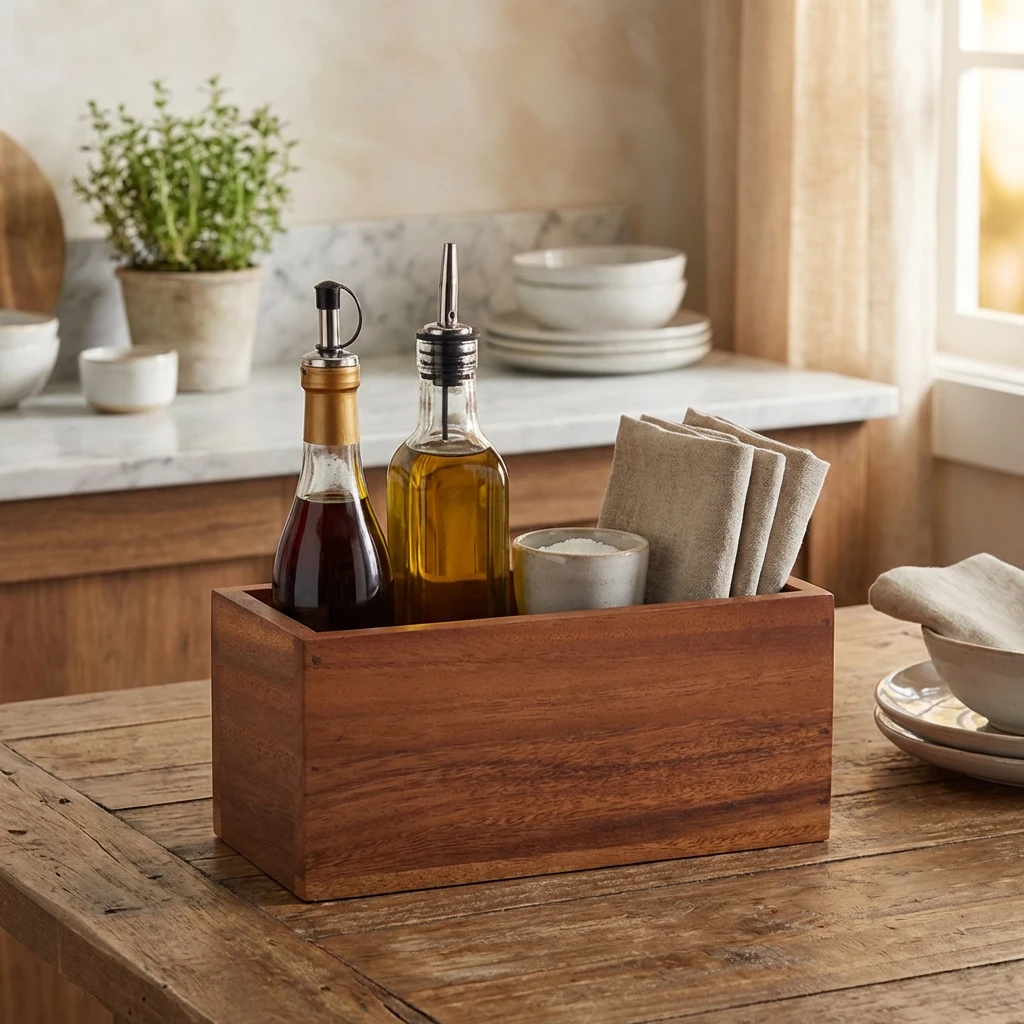 Acacia Wood Table Caddy 23 x 10 x 10 cm DWTC-1 by Genware color Svart