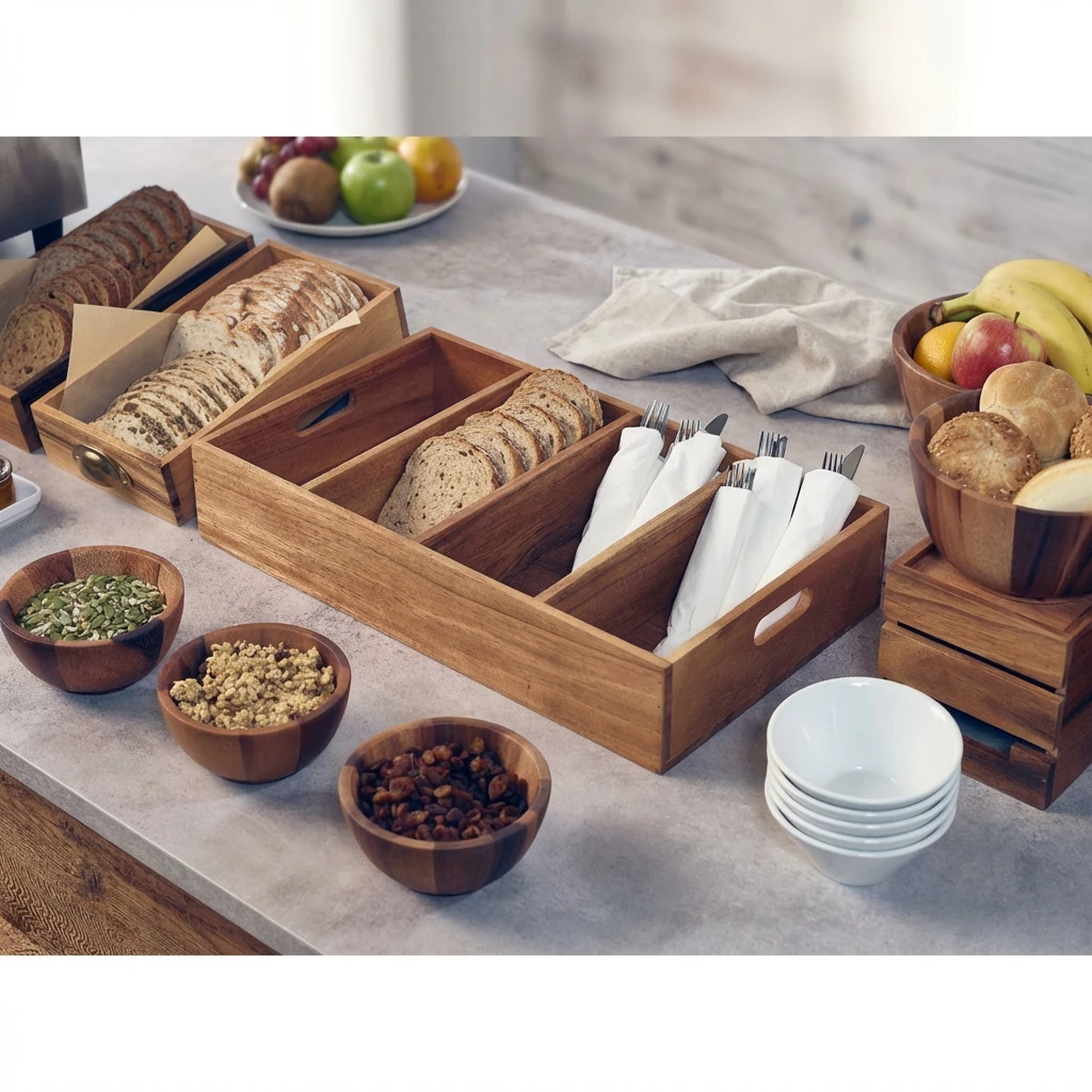 Acacia Wood besticklåda med 4 fack WDCT-4 by Genware color Svart
