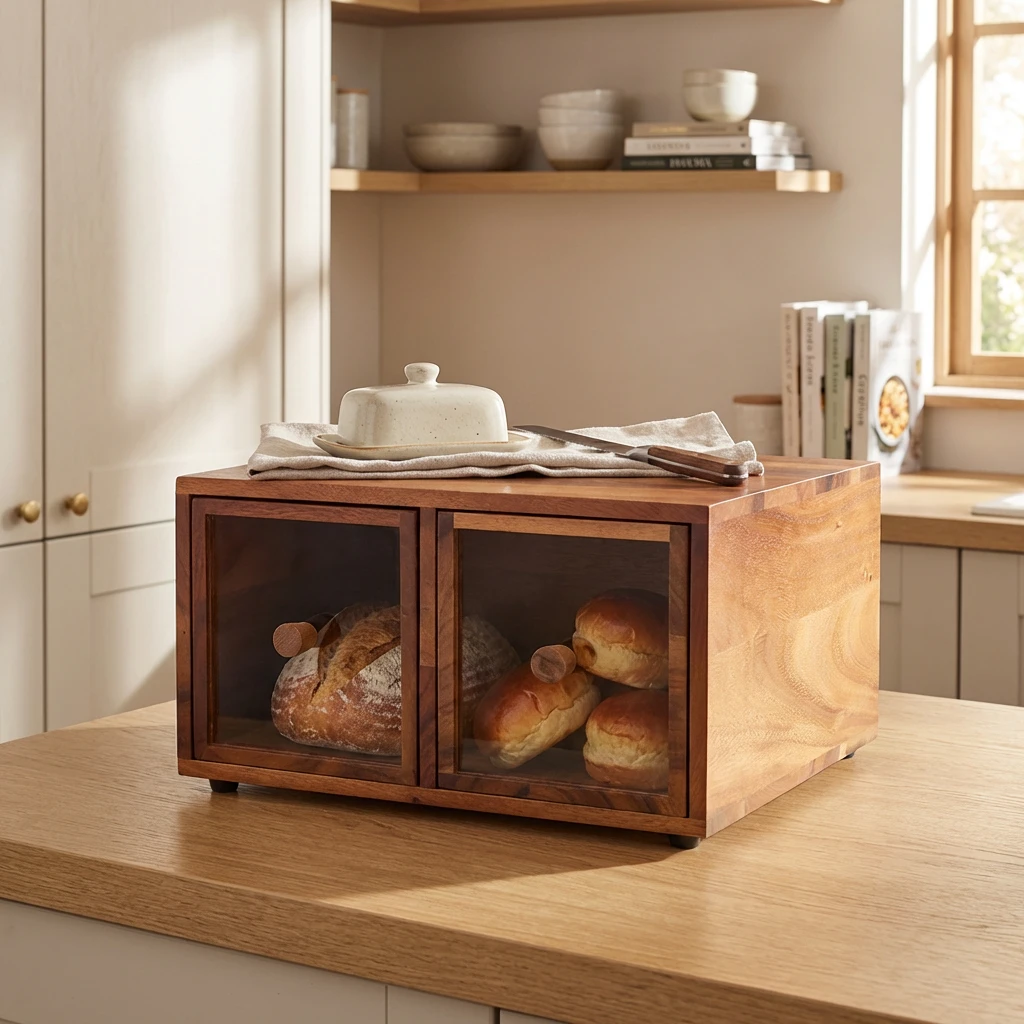 GenWare Acacia Wood Dubbel Brödlåda WBB-3432 by Genware color Svart