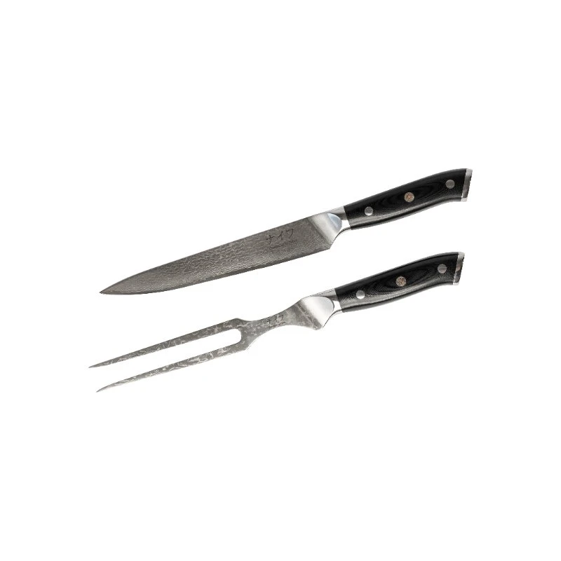 Damascus By Hâws Trancherset Trancherkniv och Stekgaffel 30-DCFG  color Svart