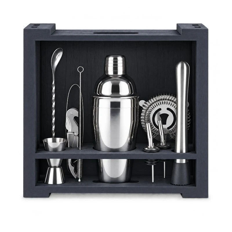 Cocktailset 11 delar – rostfritt stål i svart träask CG-TJ26B  color Svart