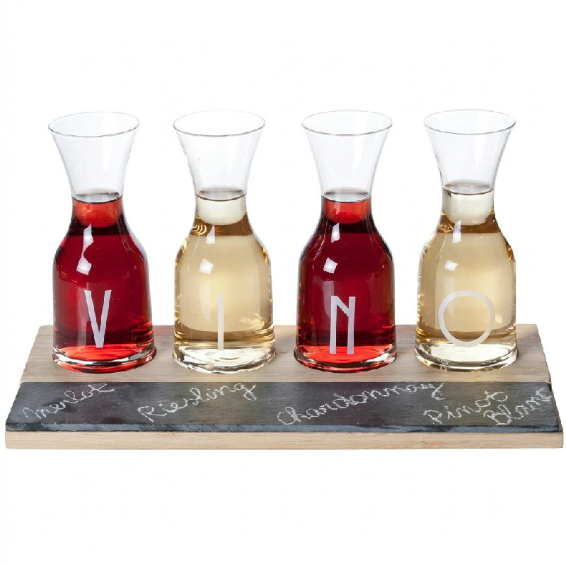 Vinprovningsset med 4 karaffer och skifferbricka 5020753 by COSY & TRENDY color Svart