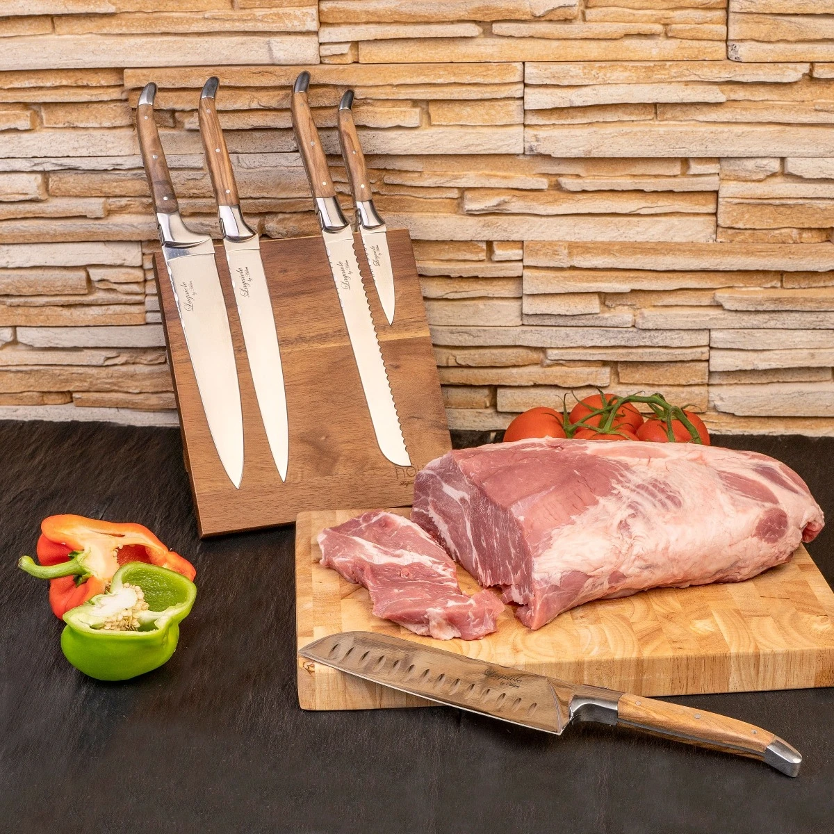 Laguiole By Hâws Chef Knivset m. block Oliv 30-LG0004B by Laguiole By Hâws color Silver/brun