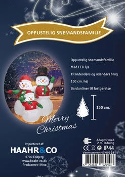 Uppblåsbar snögubbsfamilj med LED-belysning för utomhus och inomhus 150 cm 4300528  color Svart