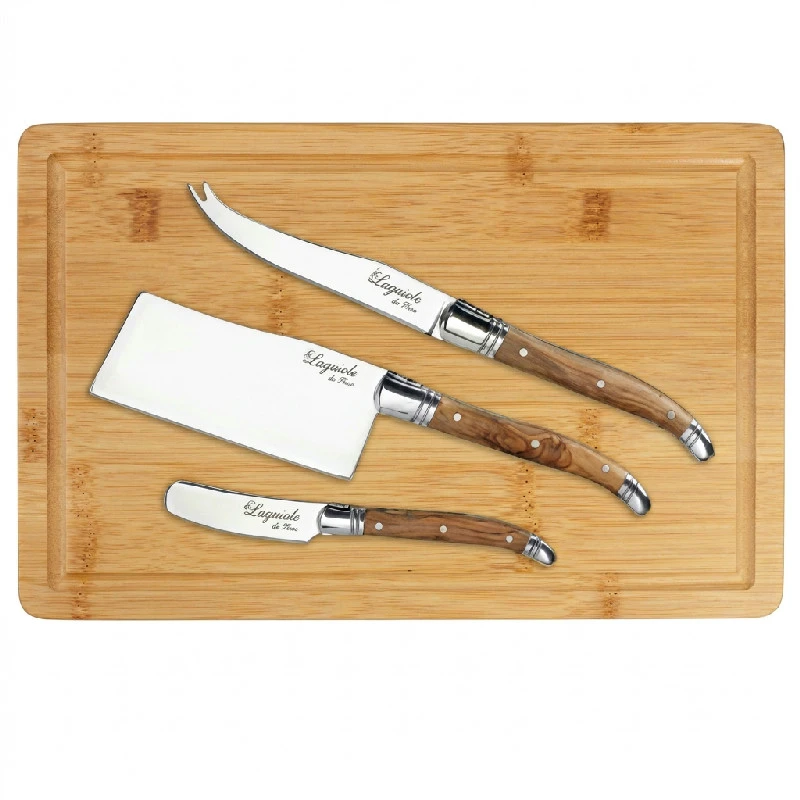 Laguiole Ostset med 3 knivar och ostbricka 30-LG0066OS by Laguiole By Hâws color Brun/Silver