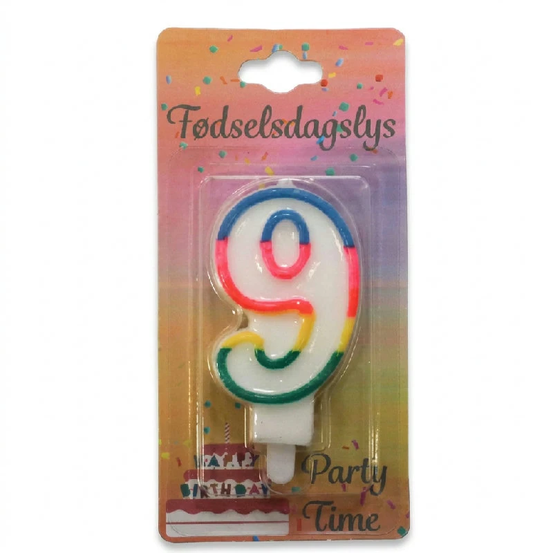 Födelsedagsljus 9 - Regnbågsfärgad siffra, 8,5 cm 4201535-9 by BLoklys color Svart