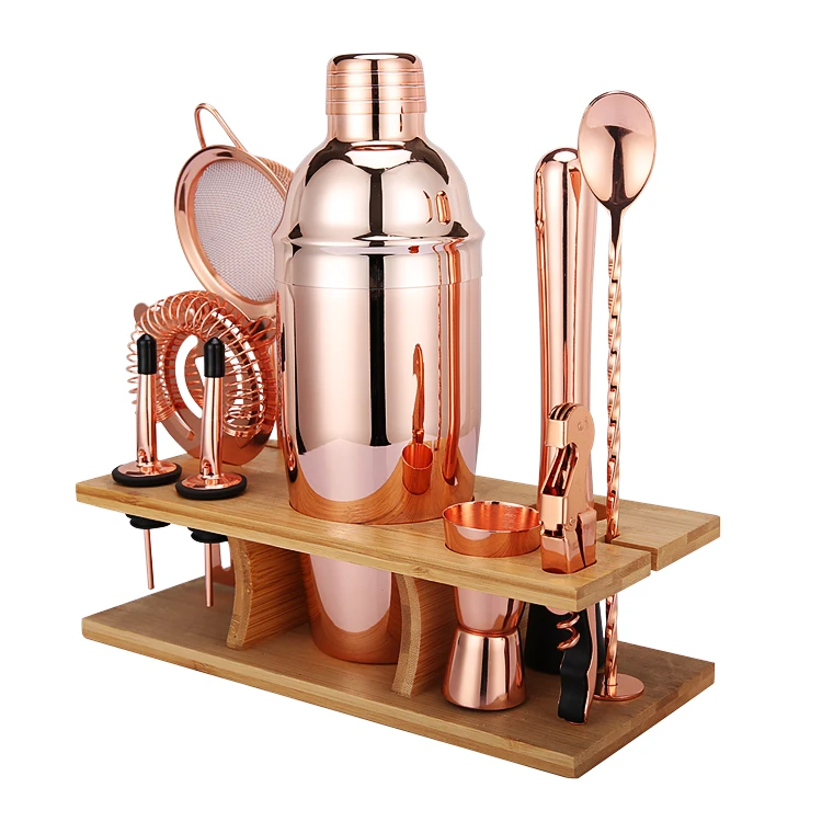 Cocktailshakerset med 11 delar och ställ - Koppar CG-TJ17 by Barlife color Svart