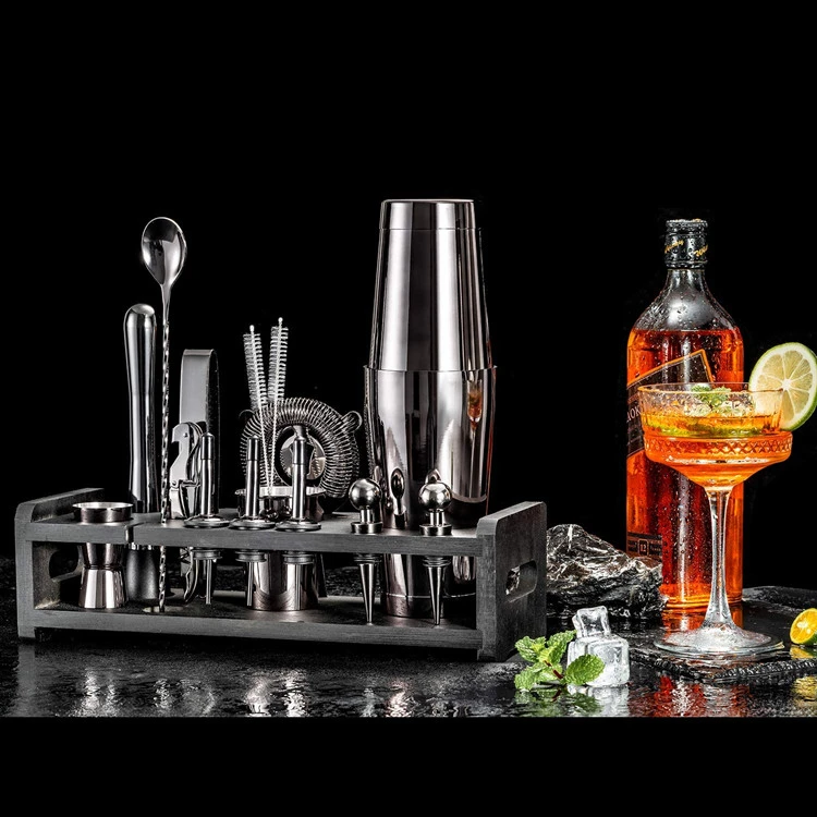 Cocktailshakerset med 23 delar och ställ - Gunmetal CG-TJ23-2 by Barlife color Svart