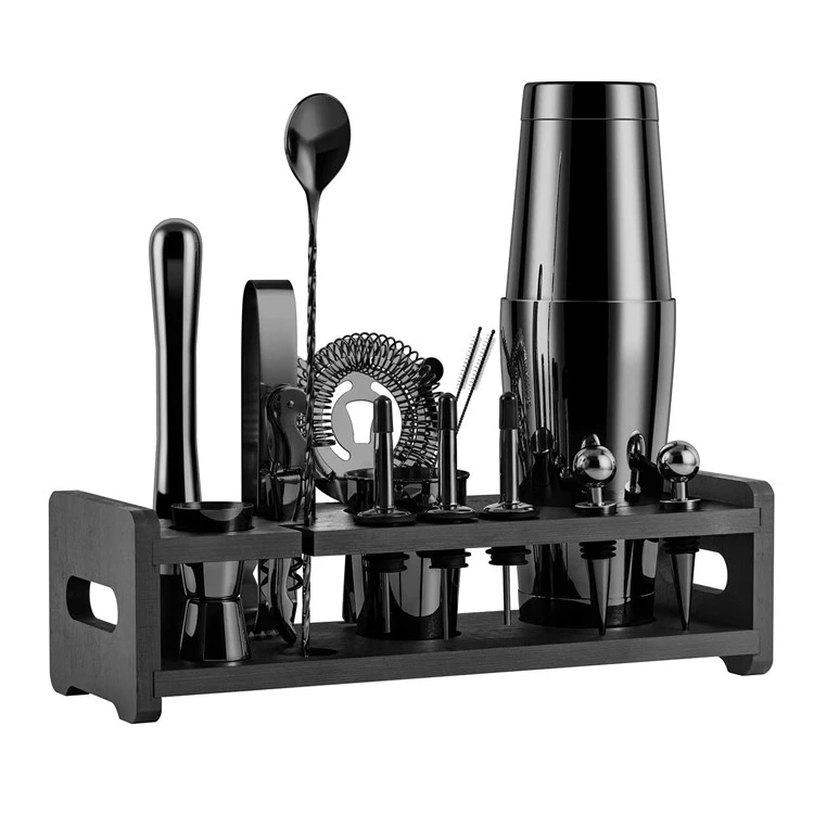 Cocktailshakerset med 23 delar och ställ - Gunmetal CG-TJ23-2 by Barlife color Svart