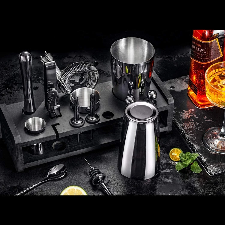 Cocktailshakerset med 23 delar och ställ - Gunmetal CG-TJ23-2 by Barlife color Svart